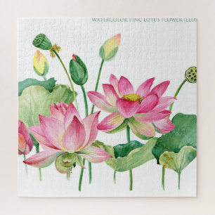 Quebra-cabeça Borda de Aquarela do Lotus Rosa