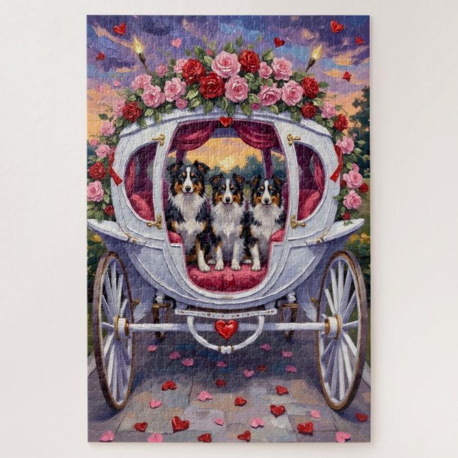 Quebra-cabeça Border Collie Dog Valentine's Day (Vertical)