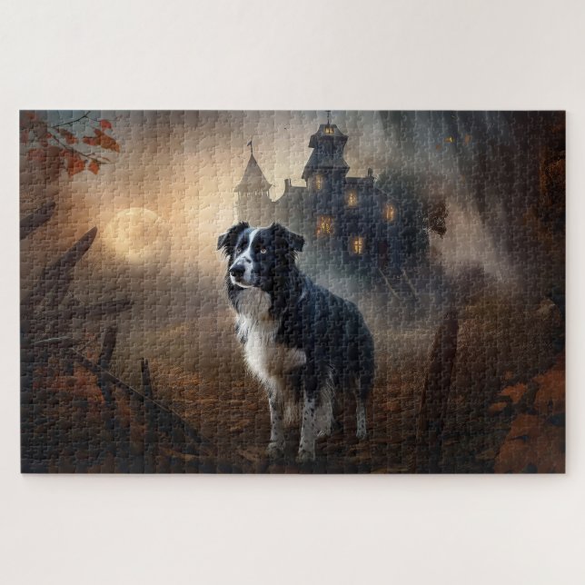 Quebra-cabeça Border Collie Halloween Assustador (Horizontal)