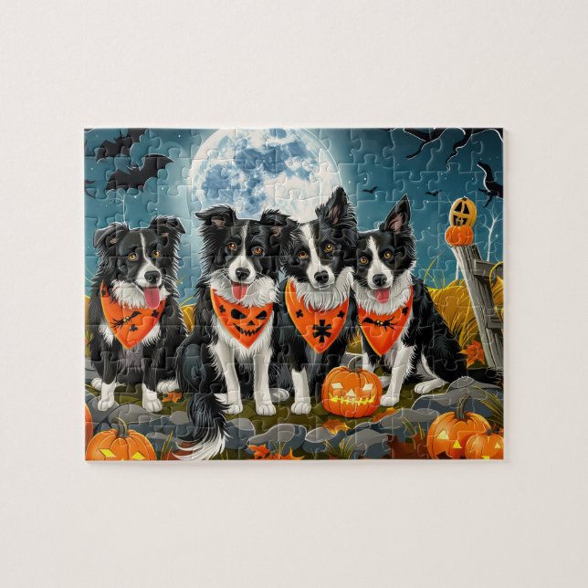 Quebra-cabeça Border Collie Halloween Spooky (Horizontal)