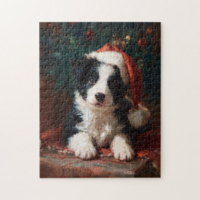 Quebra-cabeça Border Collie Puppy Christmas Painting Jigsaw Pu (Vertical)