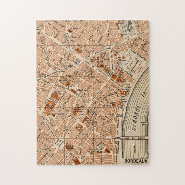 Quebra-cabeça Bordéus França Mapa Antigo 11x14 (Vertical)