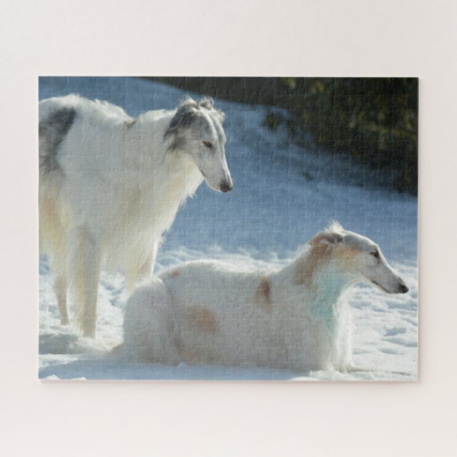 Quebra-cabeça Borzoi - Cães russos do Wolfhound na neve (Horizontal)