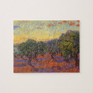 Quebra-cabeça Bosque verde-oliva, céu alaranjado por Vincent va