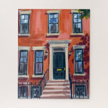 Boston Brownstones Massachusetts Aquarela
