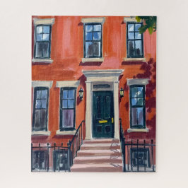 Quebra-cabeça Boston Brownstones Massachusetts Aquarela