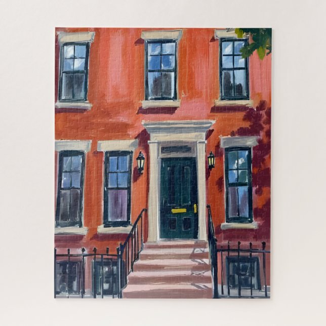 Quebra-cabeça Boston Brownstones Massachusetts Aquarela (Vertical)
