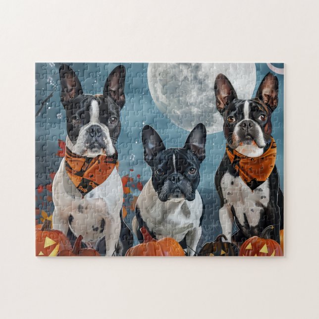 Quebra-cabeça Boston Terrier Halloween Assustador (Horizontal)