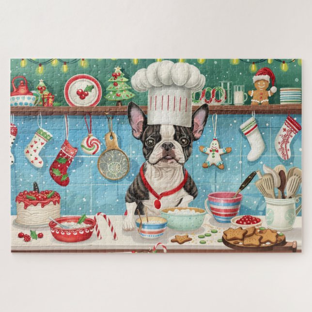 Quebra-cabeça Boston Terrier Holiday Baking: Natal Festivo (Horizontal)