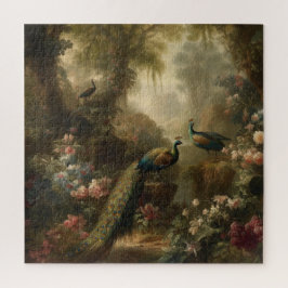 Quebra-cabeça Botânica: três pavões no jardim inglês