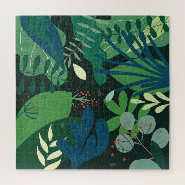 Quebra-cabeça Botânica Verde: Ilustração de Folhas Tropicais (Vertical)