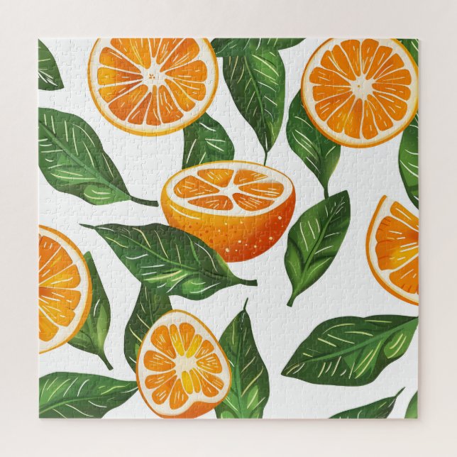 Quebra-cabeça Botanical Fruit Orange Citrus Seamless (Vertical)