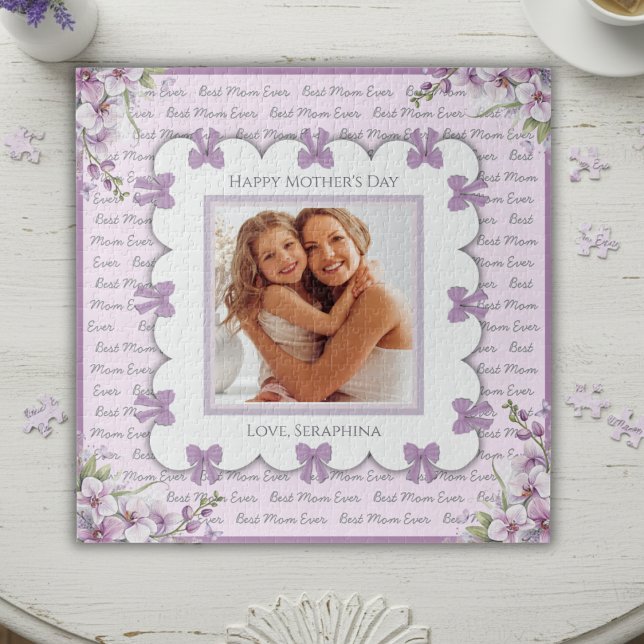 Quebra-cabeça Boutique Lavender Coquette Foto do Dia das Mães (Lavender coquette aesthetic for a unique puzzle photo gift that feels truly special)