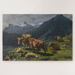 Quebra-cabeça Bovinos e Ovinos numa Paisagem Alpina