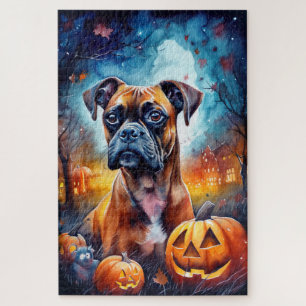 Quebra-cabeça Boxer de Halloween com Abóboras Assustador