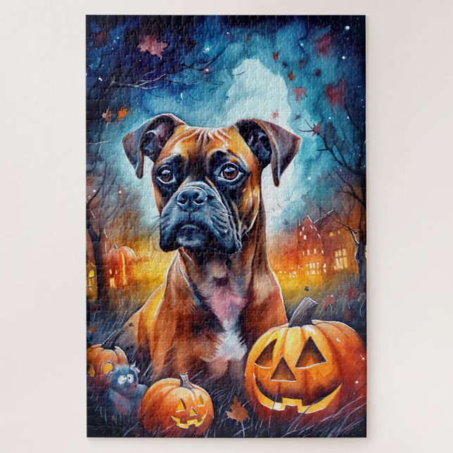 Quebra-cabeça Boxer de Halloween com Abóboras Assustador (Vertical)