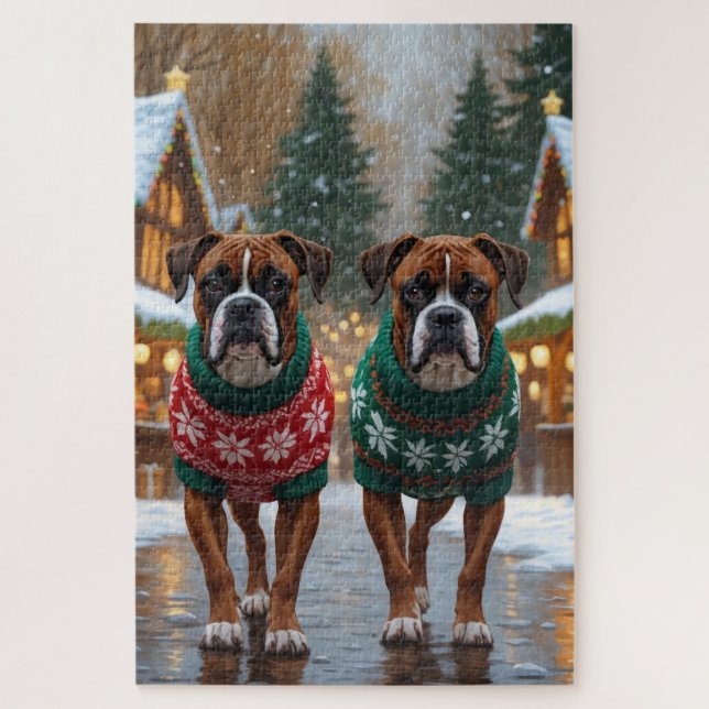 Quebra-cabeça Boxer Dogs Christmas Snow Holiday  (Vertical)