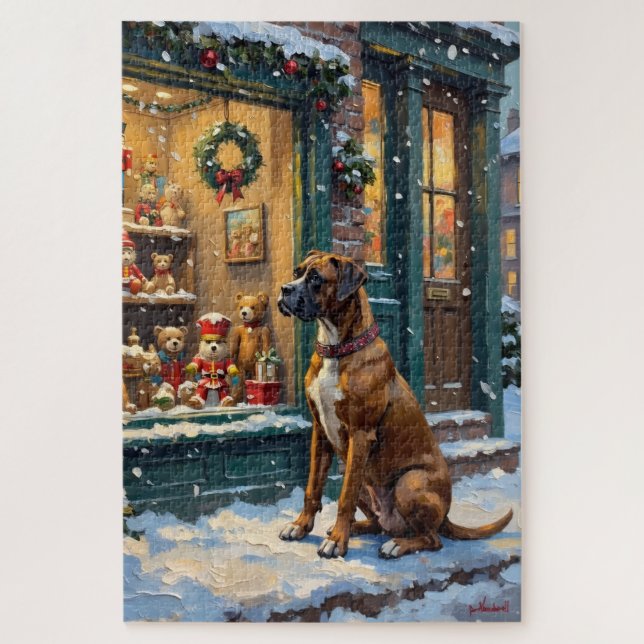 Quebra-cabeça Boxer Dogue Antigo na Janela da Loja de Brinquedos (Vertical)