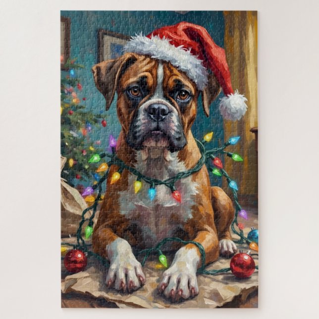Quebra-cabeça Boxer Goofy Enroscado em Luzes de Natal (Vertical)