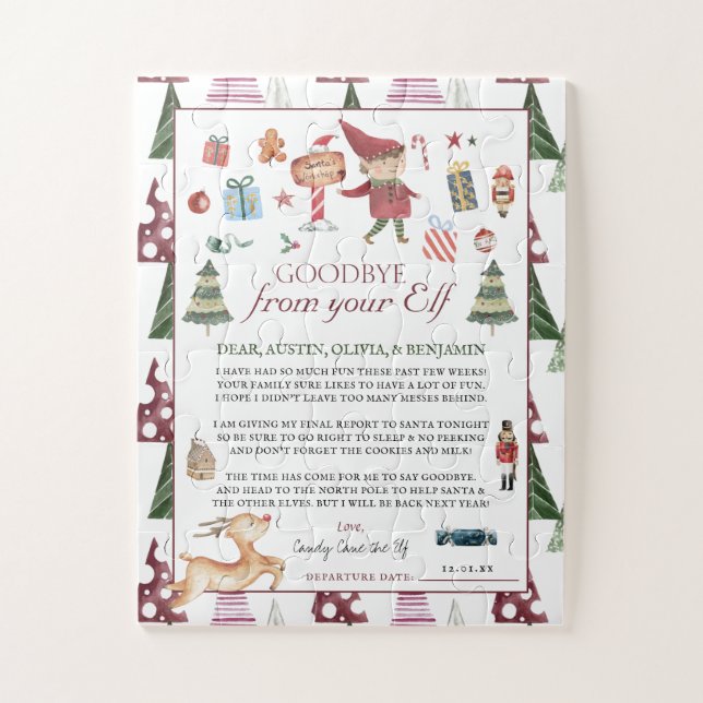 Quebra-cabeça Boy Elf | Kids Christmas Elf Goodbye Letter (Vertical)