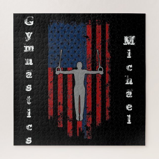 Quebra-cabeça Boys Gymnastics Rings aflige a bandeira americana (Vertical)