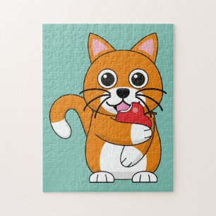 Quebra-cabeça Branca De Gato Branco, Comendo Maçã Vermelha