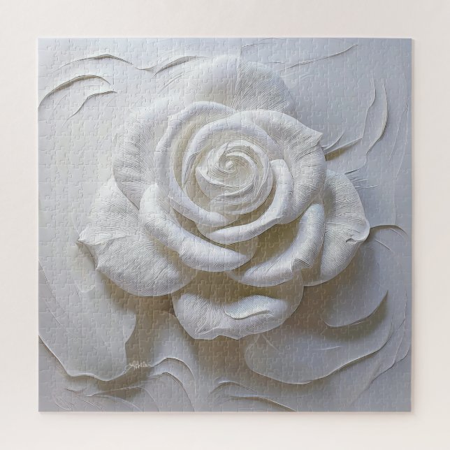 Quebra-cabeça Branco sobre Branco - Rosa Esculpida (Vertical)