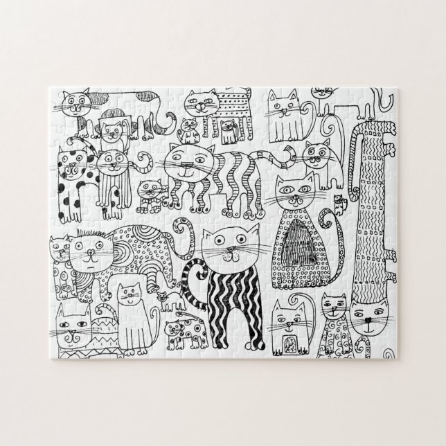 Quebra-cabeça Brancos e Negros Brancos Divertidos Desenharam Art (Horizontal)