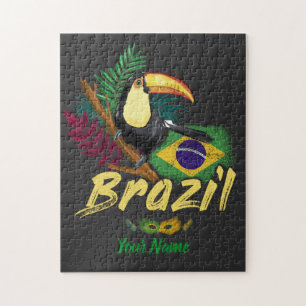 Quebra-cabeça Brasil: Vintage Toucan com Bandeira e Máscara de 
