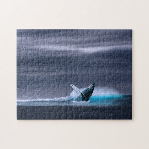 Quebra-cabeça Breaching Humpback Whale Ocean - Puzzle