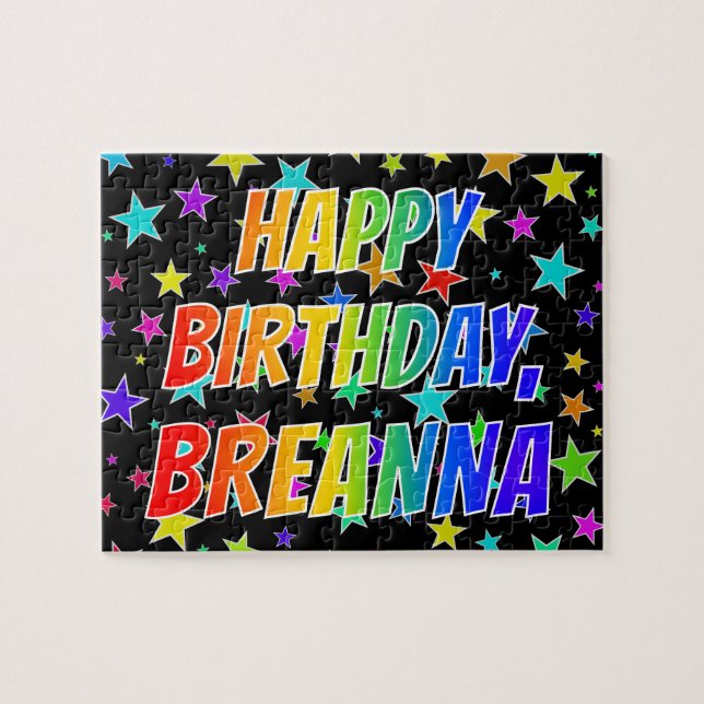 Quebra-cabeça "BREANNA" Primeiro Nome, Diversão "FELIZ ANIVERSÁR (Horizontal)