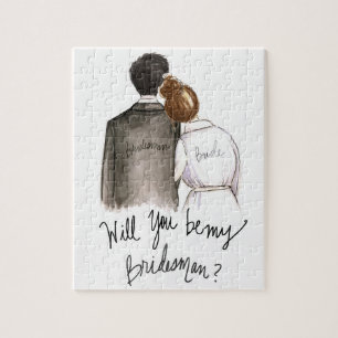 Quebra-cabeça Bridesman? Homem castanho-aloirado do cabelo preto