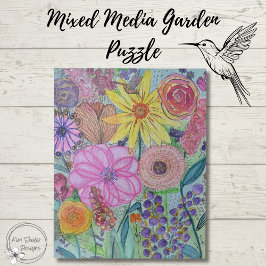 Quebra-cabeça Bright Floral Mixed Media Original Art