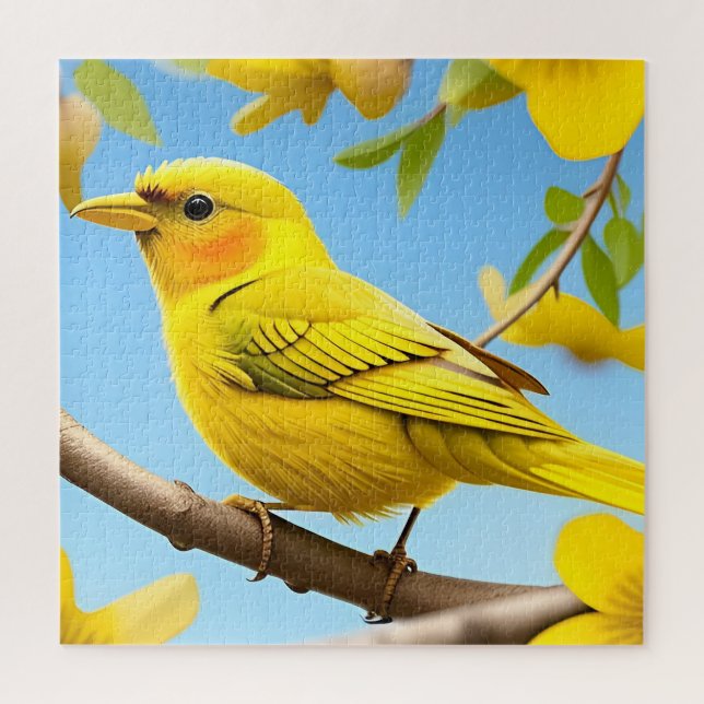 Quebra-cabeça Bright Yellow Songbird Emitido em uma ramificação (Vertical)
