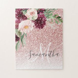 Quebra-cabeça Brilhante Rosa Moderno e Estilhaço de Flor com Nom