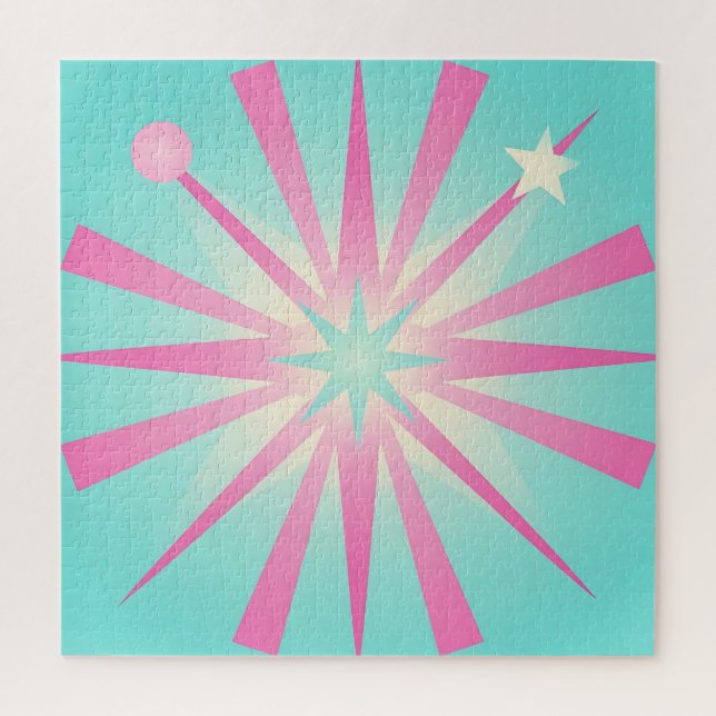 Quebra-cabeça Brilho Retro Estrela Explosão Rosa-Menta (Vertical)