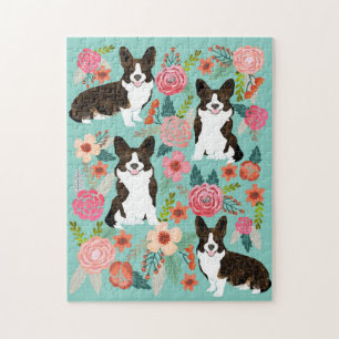 Quebra-cabeça Brindle Corgi Dog Vintage Florals