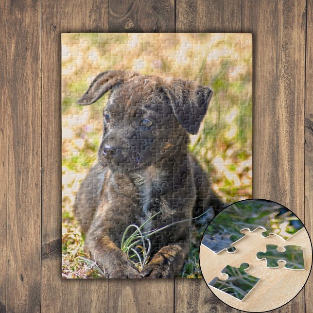 Quebra-cabeça Brindle Puppy e Wild Onion (Brindle Puppy and Wild Onion Jigsaw Puzzle)