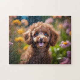 Quebra-cabeça Brinquedo Poodle Puppy em Flores