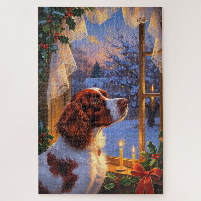 Quebra-cabeça Brittany Spaniel com Luzes de Natal Feriado  (Vertical)
