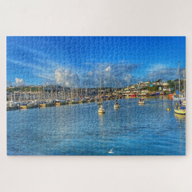 Quebra-cabeça Brixham Marina: Porto Ensolarado de Devon e Vista  (Horizontal)