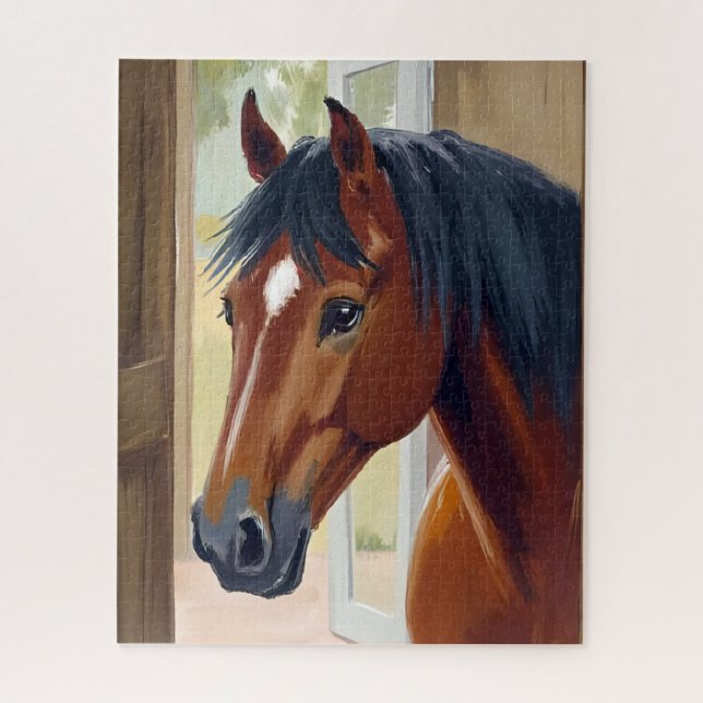 Quebra-cabeça Brown Horse Watercolor Animal Country Barn (Vertical)