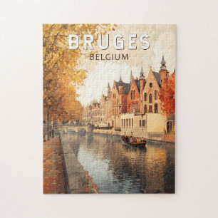 Quebra-cabeça Bruges Belgium Illustration Viagem Art Vintage