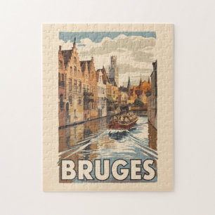 Quebra-cabeça Bruges Belgium Illustration Viagem Art Vintage