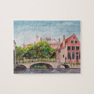 Quebra-cabeça Bruges Watercolor Painting por Farida Greenfield