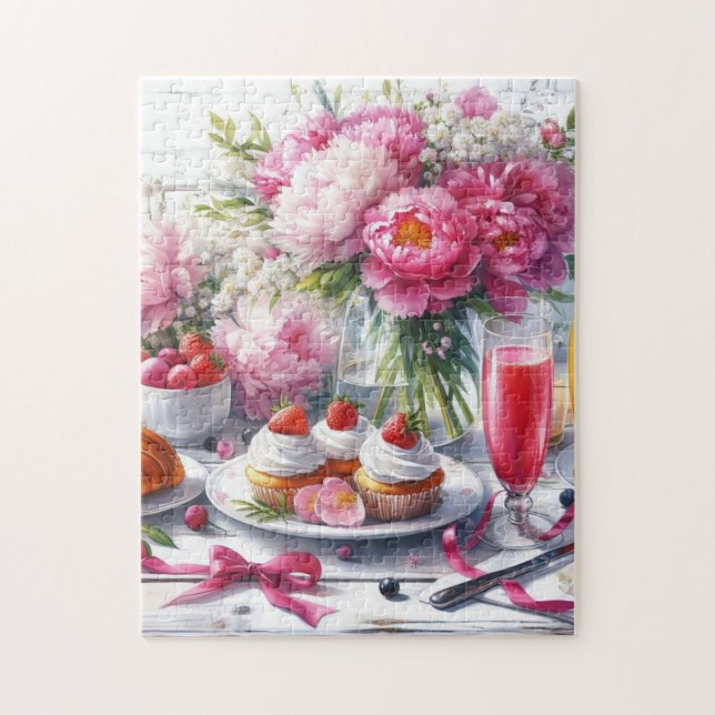 Quebra-cabeça Brunch Elegante com Pastéis e Peônias  (Vertical)