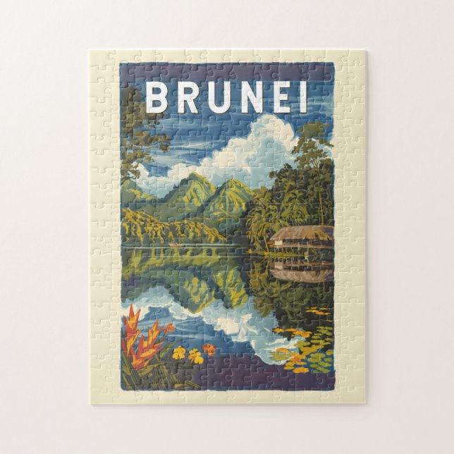Quebra-cabeça Brunei Painterly Illustration Viagem Art Vintage (Vertical)