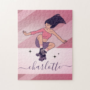 Quebra-cabeça Brunette Girl Rollerblading Skating Nome do Skater