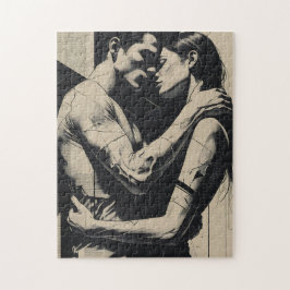 Quebra-cabeça Brutal Amantes Arte Preta e Branca Gótica
