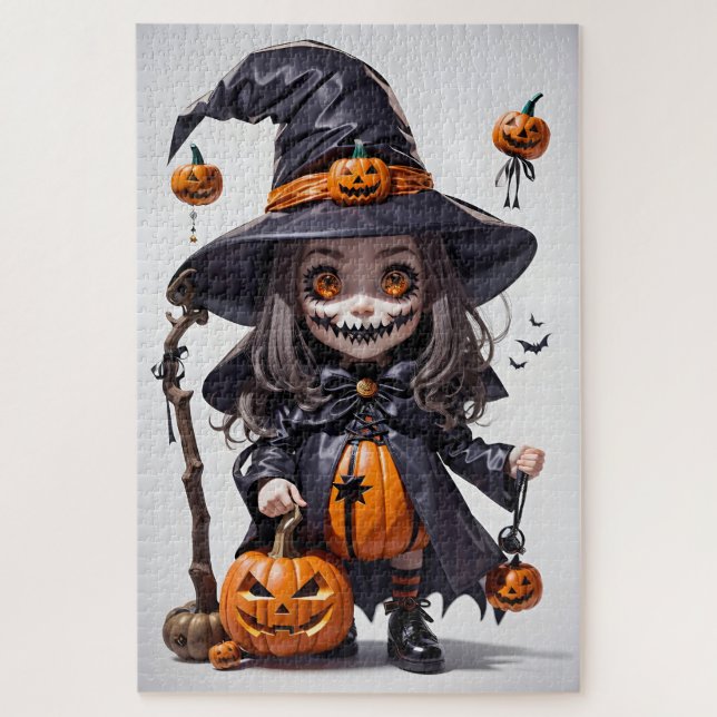 Quebra-cabeça Bruxa assustadora de Halloween animada, Jack-O-Lan (Vertical)